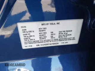 2020 Tesla Model Y Long Range with VIN 5YJYGDEF4LF005534, listed as a IAAI auction lot 41830910 with 32,438 mi miles and . Bid and sale history available at DreamBid. Image 9.