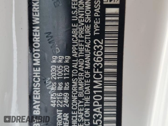 2021 BMW 4 Series 430i with VIN WBA53AP01MCF36632, listed as a Copart auction lot 88293765 with 41,429 mi miles and Salvage Title. Bid and sale history available at DreamBid. Image 13.