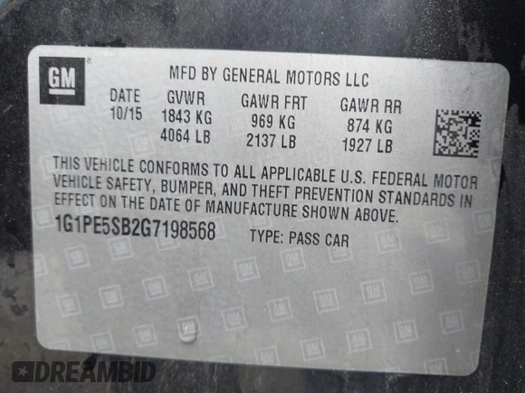 2016 Chevrolet Cruze Limited LT with VIN 1G1PE5SB2G7198568, listed as a IAAI auction lot 42011135 with 130,624 mi miles. Bid and sale history available at carsss.com. Image 9.