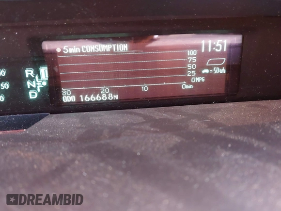 2011 Toyota Prius I with VIN JTDKN3DU3B0283148, listed as a IAAI auction lot 41745665 with 166,688 mi miles. Bid and sale history available at carsss.com. Image 16.