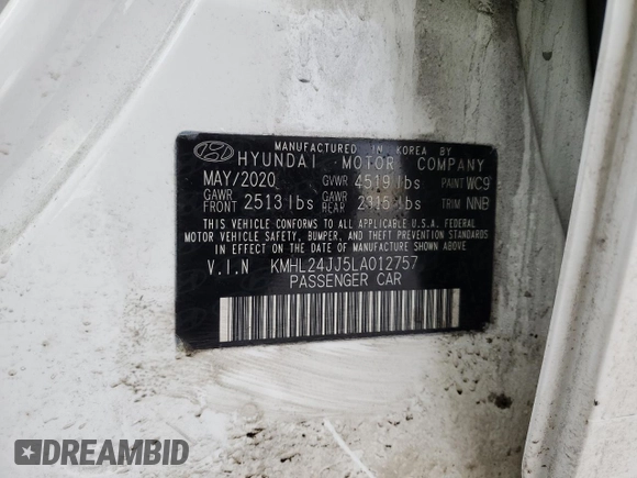 2020 Hyundai Sonata Hybrid Blue with VIN KMHL24JJ5LA012757, listed as a Copart auction lot 43706885 with 90,940 mi miles and Salvage Title. Bid and sale history available at carsss.com. Image 14.