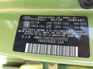 2014 Hyundai Accent GS with VIN KMHCT5AE0EU193502, listed as a IAAI auction lot 42036656 with 114,136 mi miles. Bid and sale history available at carsss.com. Image 9.