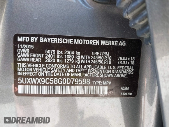 2016 BMW X3 xDrive28i z VIN 5UXWX9C58G0D79598, wystawiony jako IAAI lot #42443477 z przebiegiem 77 758 mil mil oraz . Historia ofert i sprzedaży dostępna na DreamBid. Obrazek 9.