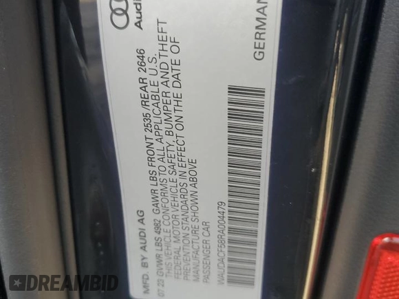 2024 Audi A5 Sportback S line Premium z VIN WAUDACF58RA004479, wystawiony jako Copart lot #48067125 z przebiegiem 5 952 mil mil oraz Szkoda całkowita • Salvage title. Historia ofert i sprzedaży dostępna na DreamBid. Obrazek 12.