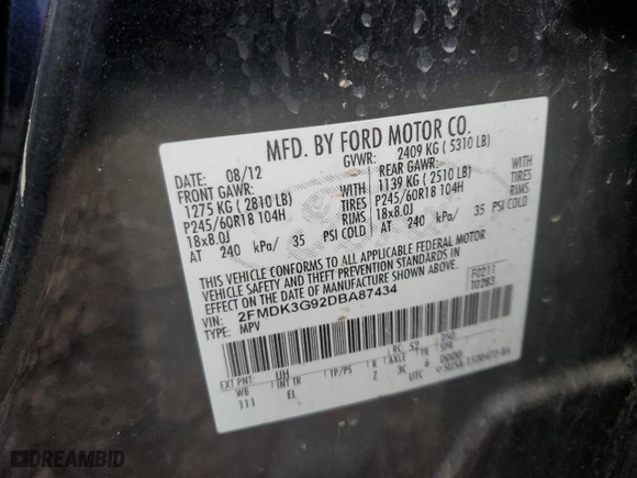 2013 Ford Edge SE with VIN 2FMDK3G92DBA87434, listed as a Copart auction lot 47825275 with 210,513 mi miles and Clean Title. Bid and sale history available at carsss.com. Image 12.