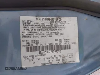 2007 Ford Taurus SE с VIN 1FAFP53U77A197390, выставлен на аукционе IAAI как лот 42805833 с пробегом 254 752 миль миль и . История ставок и продаж доступна на DreamBid. Изображение 9.