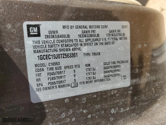 2007 Chevrolet Silverado 1500 LT w/1LT with VIN 1GCEC19J07Z563361, listed as a Copart auction lot 48589495 with 205,860 mi miles and Salvage Title. Bid and sale history available at carsss.com. Image 12.