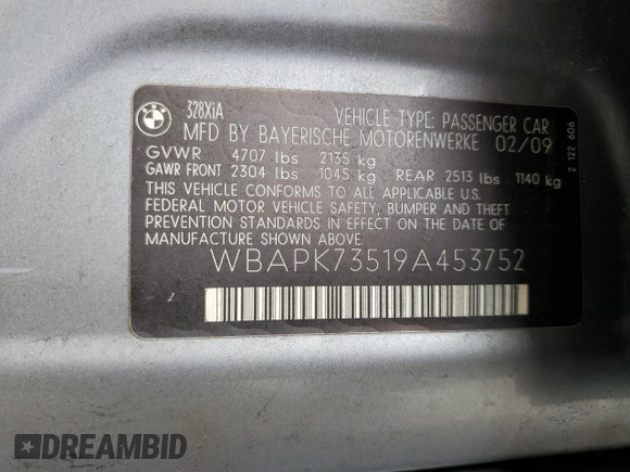 2009 BMW 3 Series 328i xDrive z VIN WBAPK73519A453752, wystawiony jako Copart lot #59402915 z przebiegiem 113 227 mil mil oraz Czysty tytuł • Clean title. Historia ofert i sprzedaży dostępna na DreamBid. Obrazek 12.
