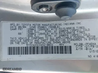 2004 Toyota Sienna CE with VIN 5TDZA23CX4S210033, listed as a IAAI auction lot 42086059 with 271,521 mi miles. Bid and sale history available at carsss.com. Image 9.