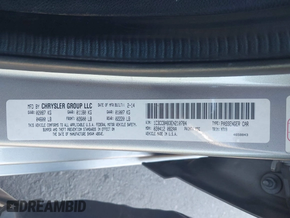 2014 Chrysler 200 LX with VIN 1C3CCBAB3EN210784, listed as a IAAI auction lot 40809915 with 177,513 mi miles. Bid and sale history available at carsss.com. Image 9.