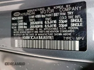 2021 Hyundai Kona SE z VIN KM8K1CAA1MU691161, wystawiony jako Copart lot #54169615 z przebiegiem 94 302 mil mil oraz Szkoda całkowita • Salvage title. Historia ofert i sprzedaży dostępna na DreamBid. Obrazek 14.