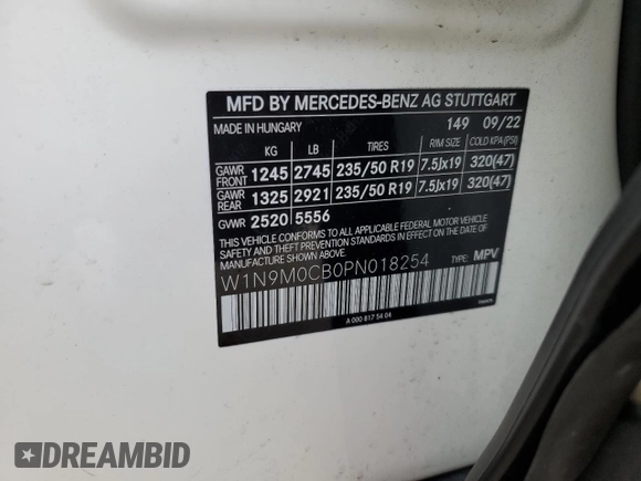2023 Mercedes-Benz EQB 250+ z VIN W1N9M0CB0PN018254, wystawiony jako Copart lot #82181993 z przebiegiem 17 423 mil mil oraz . Historia ofert i sprzedaży dostępna na DreamBid. Obrazek 13.