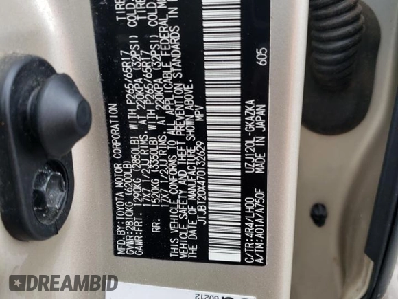 2007 Lexus GX 470 z VIN JTJBT20X470132629, wystawiony jako Copart lot #86832364 z przebiegiem 152 499 mil mil oraz Szkody całkowita. Historia ofert i sprzedaży dostępna na DreamBid. Obrazek 13.