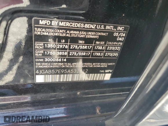 2005 Mercedes-Benz M 350 с VIN 4JGAB57E95A532812, выставлен на аукционе Copart как лот 56112435 с пробегом 165 180 миль миль и Чистый • Clean title. История ставок и продаж доступна на DreamBid. Изображение 13.