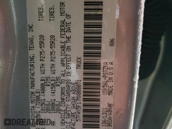 2021 Toyota Tundra Platinum z VIN 5TFAY5F17MX008071, wystawiony jako Copart lot #44320385 z przebiegiem 59 398 mil mil oraz Szkoda całkowita • Salvage title. Historia ofert i sprzedaży dostępna na DreamBid. Obrazek 12.