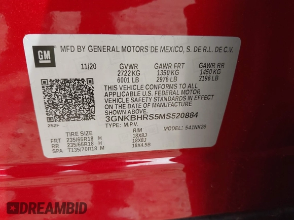 2021 Chevrolet Blazer LT with VIN 3GNKBHRS5MS520884, listed as a IAAI auction lot 42747114 with 21,018 mi miles and . Bid and sale history available at DreamBid. Image 9.