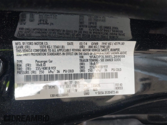 2014 Ford Focus ST with VIN 1FADP3L98EL269058, listed as a IAAI auction lot 42169021 with 106,325 mi miles and . Bid and sale history available at carsss.com. Image 9.