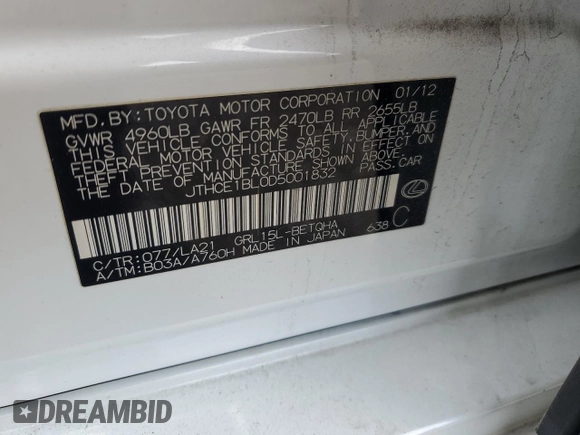2013 Lexus GS 350 with VIN JTHCE1BL0D5001832, listed as a Copart auction lot 89135865 with 168,734 mi miles and Salvage Title. Bid and sale history available at carsss.com. Image 12.