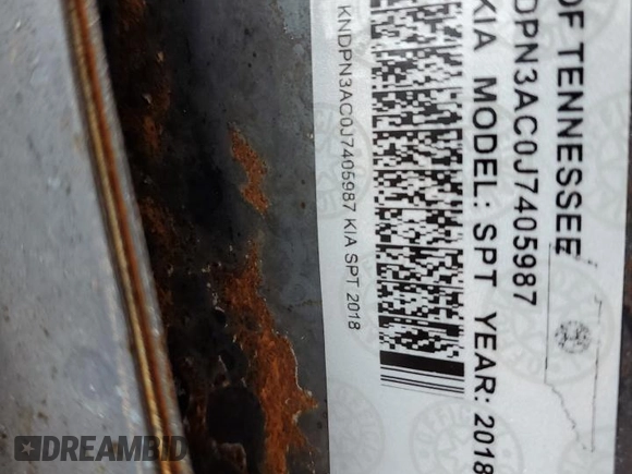2018 Kia Sportage EX with VIN KNDPN3AC0J7405987, listed as a Copart auction lot 47803895 with Not provided miles and Non repairable. Bid and sale history available at DreamBid. Image 12.