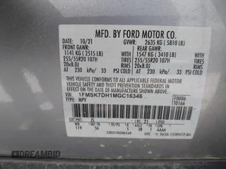 2021 Ford Explorer XLT with VIN 1FMSK7DH1MGC16346, listed as a IAAI auction lot 42029757 with 50,314 mi miles. Bid and sale history available at carsss.com. Image 9.