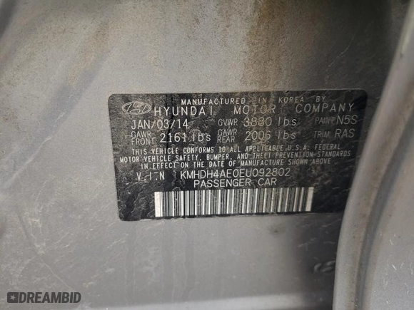 2014 Hyundai Elantra SE with VIN KMHDH4AE0EU092802, listed as a Copart auction lot 48503575 with 169,675 mi miles and Salvage Title. Bid and sale history available at carsss.com. Image 14.