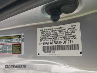 2009 Honda Civic EX with VIN 2HGFG12839H501716, listed as a IAAI auction lot 42119931 with 147,855 mi miles and . Bid and sale history available at DreamBid. Image 9.