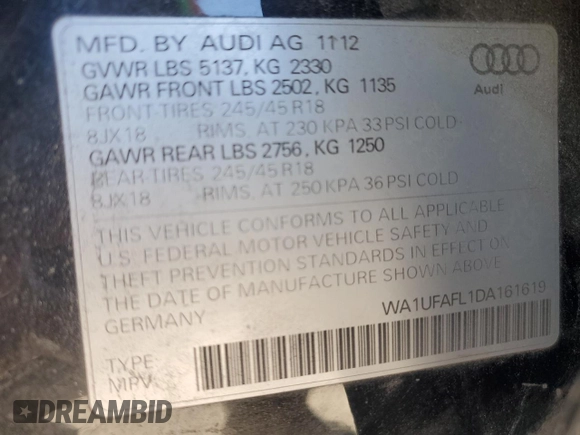 2013 Audi allroad A4 Premium Plus z VIN WA1UFAFL1DA161619, wystawiony jako Copart lot #87475384 z przebiegiem 120 863 mil mil oraz Szkoda całkowita • Salvage title. Historia ofert i sprzedaży dostępna na DreamBid. Obrazek 15.
