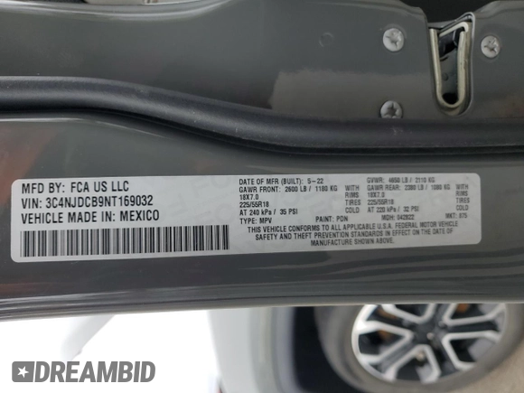 2022 Jeep Compass (RED) Edition with VIN 3C4NJDCB9NT169032, listed as a Copart auction lot 47925455 with 29,915 mi miles and Salvage title. Bid and sale history available at DreamBid. Image 13.