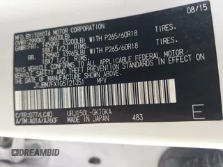 2016 Lexus GX 460 with VIN JTJBM7FX1G5121351, listed as a IAAI auction lot 42495620 with 164,258 mi miles and . Bid and sale history available at DreamBid. Image 9.