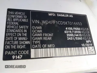 2019 Mercedes-Benz Sprinter Cargo z VIN WD4PF1CD5KT014453, wystawiony jako IAAI lot #41100495 z przebiegiem 195 185 mil mil oraz . Historia ofert i sprzedaży dostępna na DreamBid. Obrazek 9.