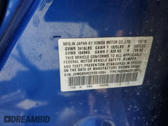 2017 Honda Fit LX z VIN JHMGK5H52HS010064, wystawiony jako Copart lot #54091175 z przebiegiem 139 775 mil mil oraz Szkoda całkowita • Salvage title. Historia ofert i sprzedaży dostępna na DreamBid. Obrazek 12.