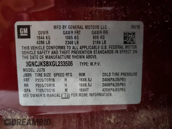 2016 Chevrolet Trax LS z VIN 3GNCJKSBXGL233506, wystawiony jako Copart lot #53750725 z przebiegiem 175 198 mil mil oraz Szkoda całkowita • Salvage title. Historia ofert i sprzedaży dostępna na DreamBid. Obrazek 12.