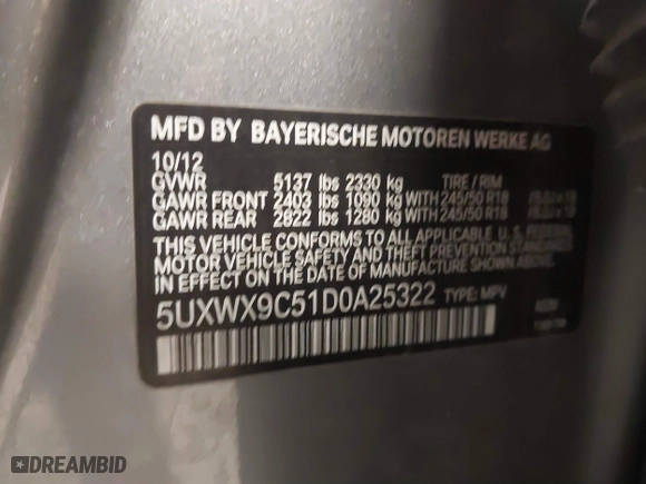 2013 BMW X3 xDrive28i with VIN 5UXWX9C51D0A25322, listed as a IAAI auction lot 41858109 with 204,145 mi miles. Bid and sale history available at carsss.com. Image 9.