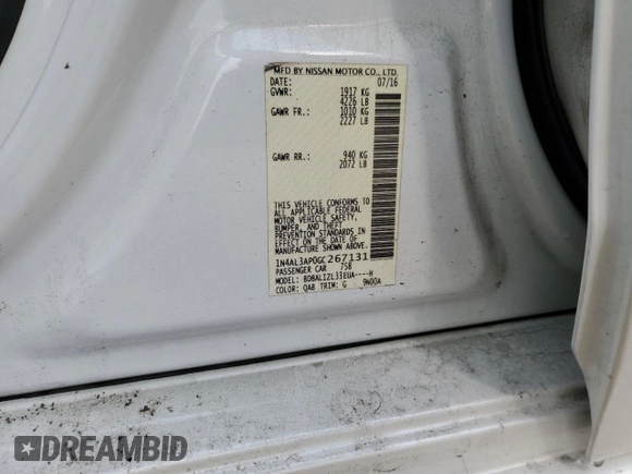 2016 Nissan Altima SV with VIN 1N4AL3AP0GC267131, listed as a Copart auction lot 53040465 with 122,308 mi miles and Salvage Title. Bid and sale history available at carsss.com. Image 12.