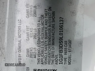 2020 Chevrolet Camaro 1LT z VIN 1G1FB3DS9L0106137, wystawiony jako Copart lot #59382905 z przebiegiem 70 676 mil mil oraz Szkoda całkowita • Salvage title. Historia ofert i sprzedaży dostępna na DreamBid. Obrazek 13.