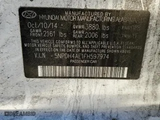 2015 Hyundai Elantra Limited with VIN 5NPDH4AE1FH597974, listed as a Copart auction lot 46057675 with 195,116 mi miles and Clean Title. Bid and sale history available at carsss.com. Image 12.