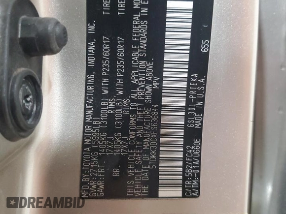 2015 Toyota Sienna LE AAS with VIN 5TDKK3DCXFS636844, listed as a Copart auction lot 49820455 with 12,964 mi miles and Salvage Title. Bid and sale history available at carsss.com. Image 13.
