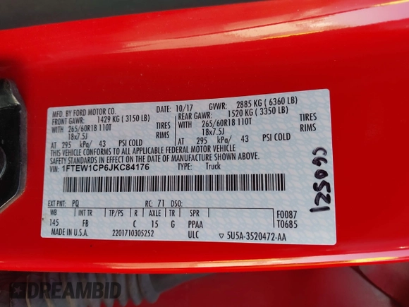 2018 Ford F-150 XL с VIN 1FTEW1CP6JKC84176, выставлен на аукционе IAAI как лот 42397578 с пробегом 114 511 миль миль и . История ставок и продаж доступна на DreamBid. Изображение 9.