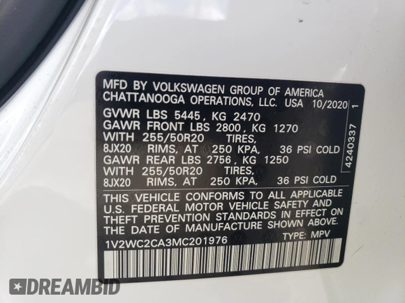 2021 Volkswagen Atlas SE with VIN 1V2WC2CA3MC201976, listed as a Copart auction lot 71682634 with 41,249 mi miles and Salvage title. Bid and sale history available at DreamBid. Image 15.