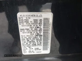 2009 Nissan Murano SL with VIN JN8AZ18U69W101310, listed as a IAAI auction lot 41912974 with 126,321 mi miles and . Bid and sale history available at carsss.com. Image 9.