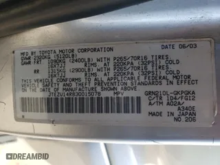 2003 Toyota 4Runner SR5 with VIN JTEZU14R830015078, listed as a Copart auction lot 46315715 with 232,459 mi miles and Salvage Title. Bid and sale history available at carsss.com. Image 14.