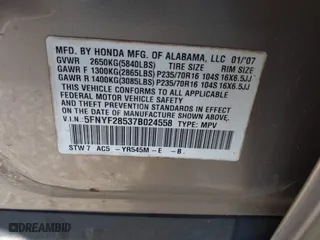 2007 Honda Pilot EX-L with VIN 5FNYF28537B024558, listed as a IAAI auction lot 41806196 with 196,256 mi miles. Bid and sale history available at carsss.com. Image 9.