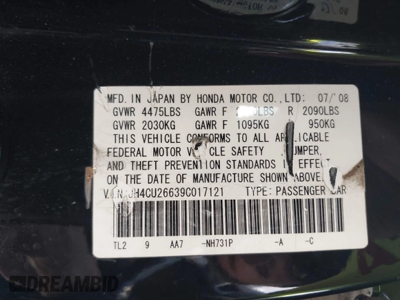2009 Acura TSX with VIN JH4CU26639C017121, listed as a IAAI auction lot 41415582 with 273,583 mi miles. Bid and sale history available at carsss.com. Image 9.