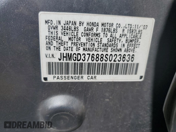 2008 Honda Fit Sport with VIN JHMGD37688S023636, listed as a Copart auction lot 66033104 with 127,496 mi miles and Salvage Title. Bid and sale history available at carsss.com. Image 15.