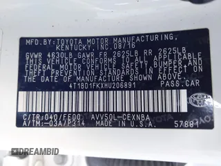2017 Toyota Camry Hybrid LE with VIN 4T1BD1FKXHU206891, listed as a IAAI auction lot 41839609 with 142,744 mi miles. Bid and sale history available at carsss.com. Image 9.