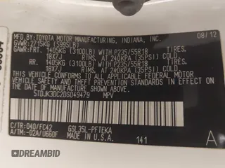 2013 Toyota Sienna LE with VIN 5TDJK3DC2DS049479, listed as a IAAI auction lot 41322671 with 108,436 mi miles and . Bid and sale history available at DreamBid. Image 9.