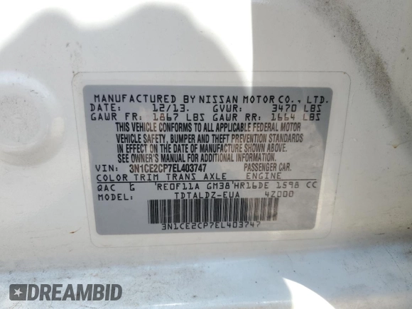 2014 Nissan Note SV z VIN 3N1CE2CP7EL403747, wystawiony jako Copart lot #61086095 z przebiegiem 124 207 mil mil oraz Czysty tytuł • Clean title. Historia ofert i sprzedaży dostępna na DreamBid. Obrazek 12.