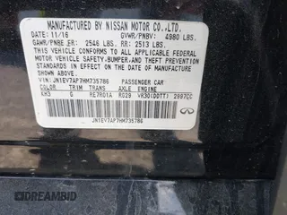 2017 Infiniti Q50 3.0t Premium with VIN JN1EV7AP7HM735786, listed as a IAAI auction lot 41696859 with 75,548 mi miles. Bid and sale history available at carsss.com. Image 9.