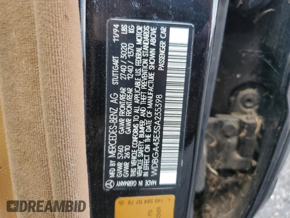 1995 Mercedes-Benz S с VIN WDBGA43E3SA235398, выставлен на аукционе Copart как лот 64365225 с пробегом 232 664 миль миль и Чистый • Clean title. История ставок и продаж доступна на DreamBid. Изображение 12.