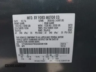 2016 Ford Explorer Sport with VIN 1FM5K8GT9GGD06108, listed as a IAAI auction lot 42293295 with 126,570 mi miles and . Bid and sale history available at DreamBid. Image 9.